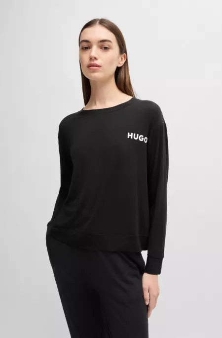 Relaxed-fit stretch-jersey pyjama top with logo print