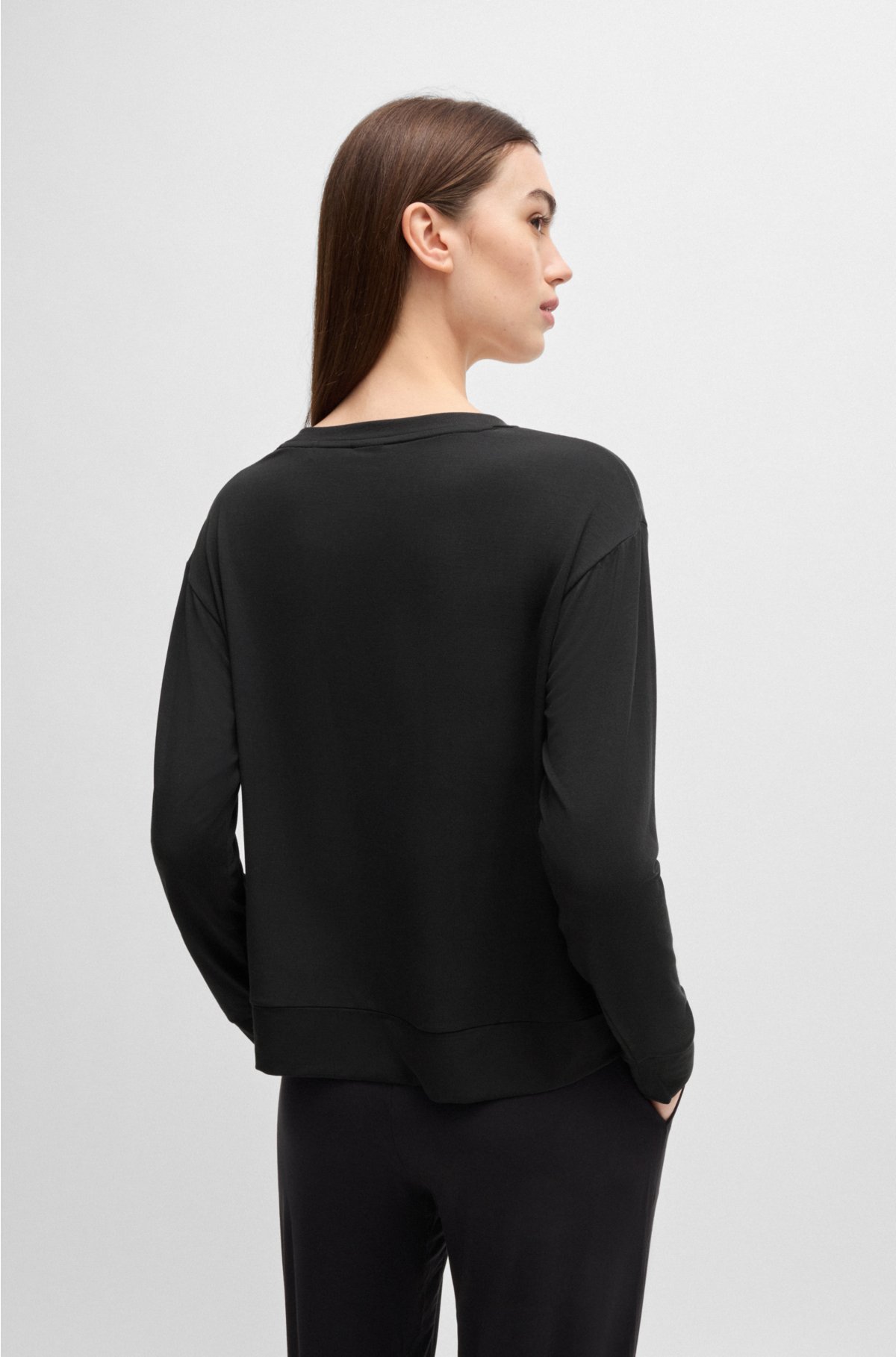 Relaxed-fit pyjama top with contrast logo, Black