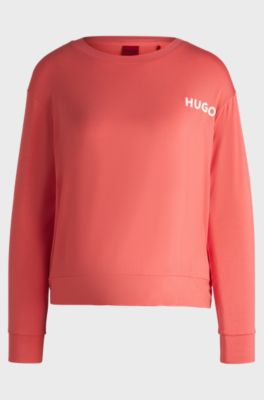 Relaxed-fit stretch-jersey pyjama top with logo print, Coral