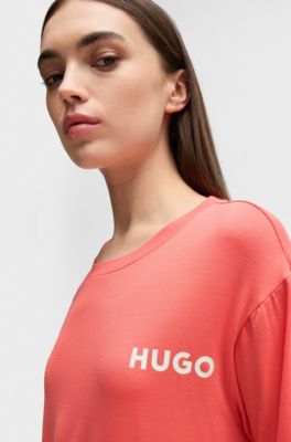 Relaxed-fit stretch-jersey pyjama top with logo print, Coral
