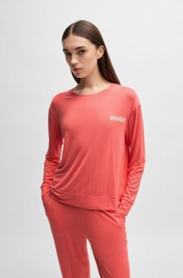 Relaxed-fit stretch-jersey pyjama top with logo print, Coral