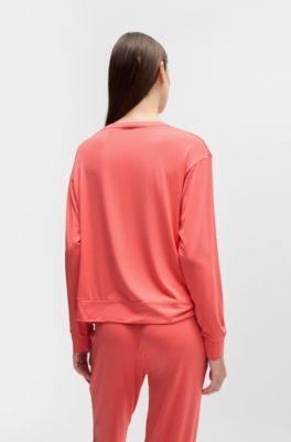 Relaxed-fit stretch-jersey pyjama top with logo print, Coral