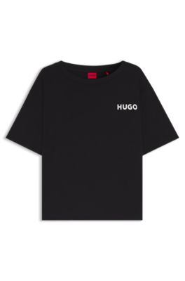 Relaxed-fit stretch-jersey pyjama T-shirt with contrast logo, Black