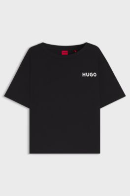 Relaxed-fit stretch-jersey pyjama T-shirt with contrast logo, Black