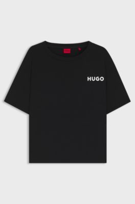 Relaxed-fit stretch-jersey pyjama T-shirt with contrast logo, Black