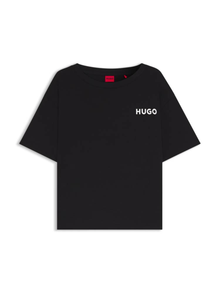 Artikel klicken und genauer betrachten! - Besonders softes HUGO Pyjama-Shirt für die Freizeit. Aus Stretch-Jersey mit kontrastfarbenem Logo-Print. Lockere Passform.  Dieses Produkt enthält mindestens 60 % bessere Rohstoffe. Dieses Produkt wird mit Zellulosefasern gefertigt, die aus dem natürlichen Rohstoff Holz aus nachhaltiger bewirtschafteten Wäldern gewonnen werden. | im Online Shop kaufen