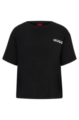 Hugo Relaxed-fit Pyjama T-shirt With Printed Logo In Black