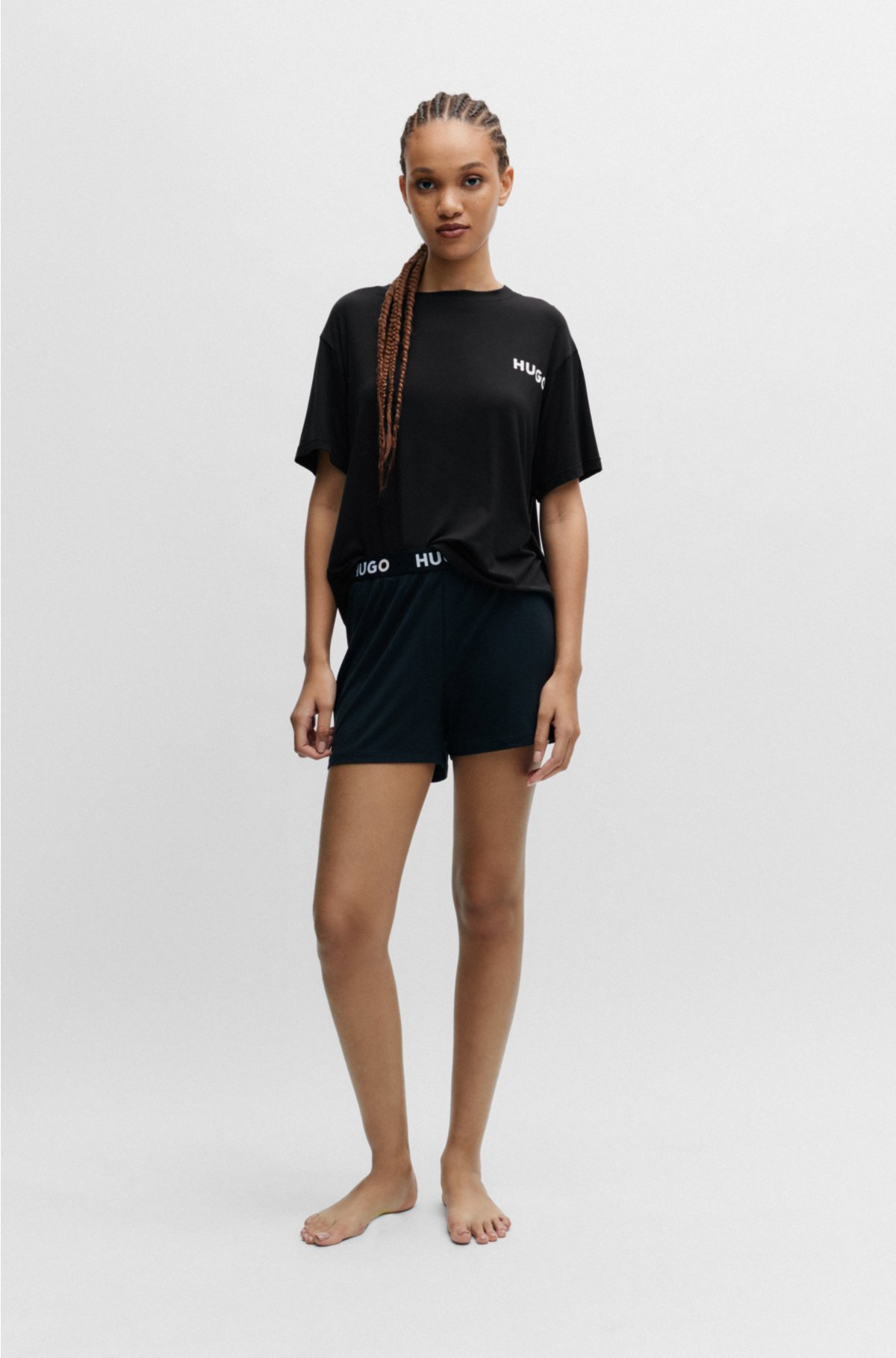Relaxed-fit pyjama T-shirt with printed logo, Black
