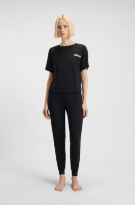 Relaxed-fit stretch-jersey pyjama T-shirt with contrast logo, Black