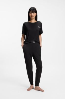 Relaxed-fit stretch-jersey pyjama T-shirt with contrast logo, Black