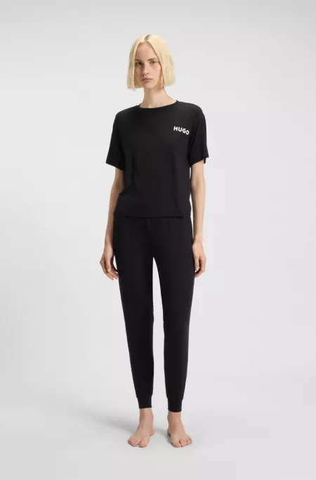 Relaxed-fit stretch-jersey pyjama T-shirt with contrast logo