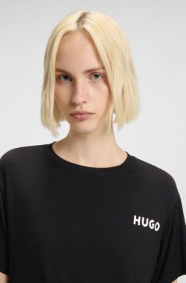 Relaxed-fit stretch-jersey pyjama T-shirt with contrast logo, Black