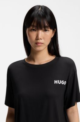 Relaxed-fit stretch-jersey pyjama T-shirt with contrast logo, Black