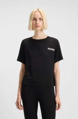 Relaxed-fit pyjamashirt van stretchjersey met contrastlogo, Zwart