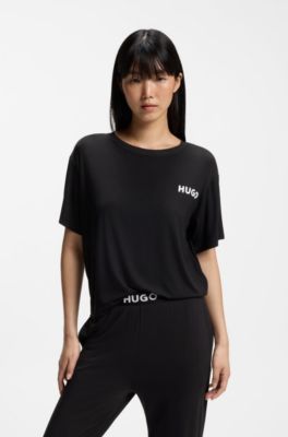 Relaxed-fit stretch-jersey pyjama T-shirt with contrast logo, Black