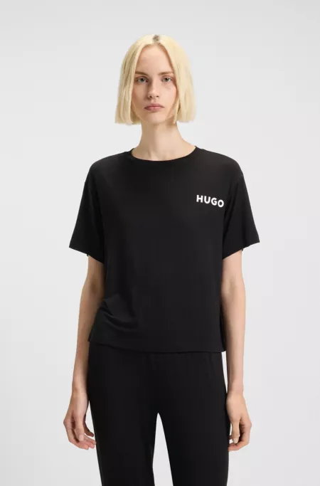 Relaxed-fit stretch-jersey pyjama T-shirt with contrast logo