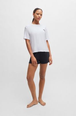 Relaxed-fit stretch-jersey pyjama T-shirt with contrast logo, White
