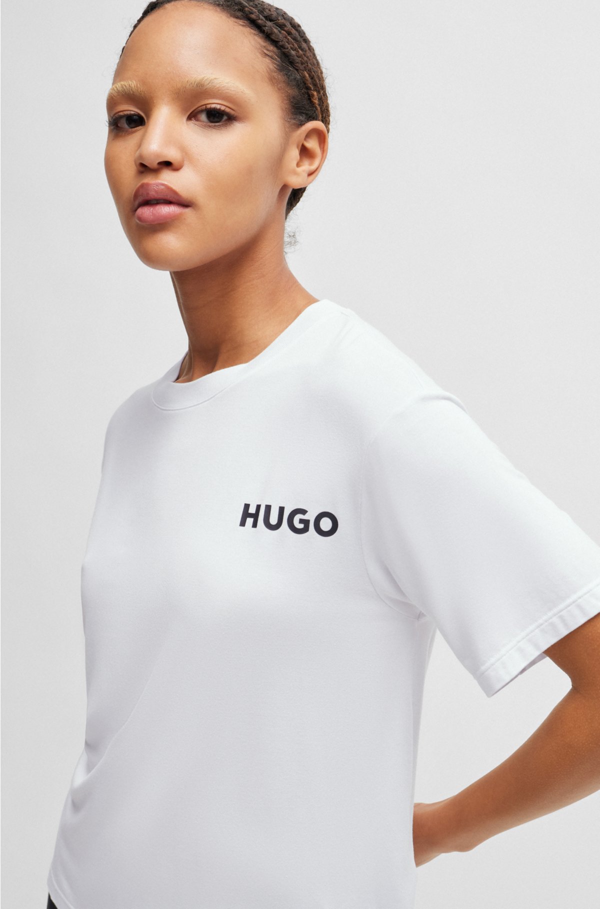 Relaxed-fit pyjama T-shirt with printed logo, White