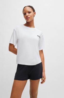 Relaxed-fit stretch-jersey pyjama T-shirt with contrast logo, White