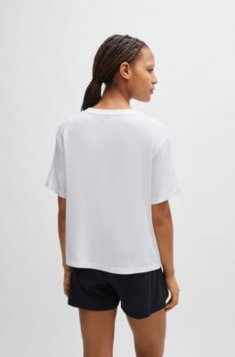 Relaxed-fit stretch-jersey pyjama T-shirt with contrast logo, White