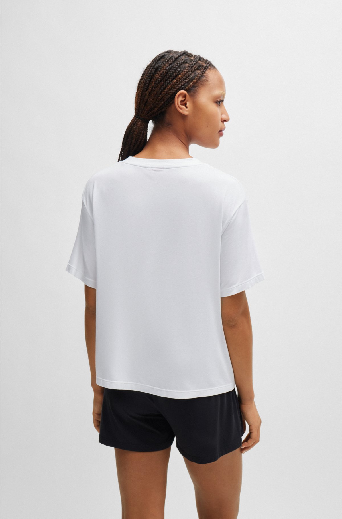 Relaxed-fit pyjama T-shirt with printed logo, White