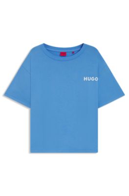 Relaxed-fit stretch-jersey pyjama T-shirt with contrast logo, Light Blue