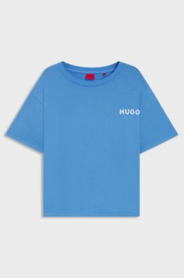 Relaxed-fit stretch-jersey pyjama T-shirt with contrast logo, Light Blue