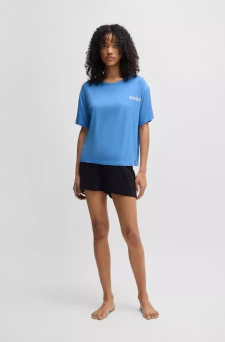 Relaxed-fit stretch-jersey pyjama T-shirt with contrast logo