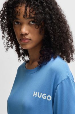 Relaxed-fit stretch-jersey pyjama T-shirt with contrast logo, Light Blue
