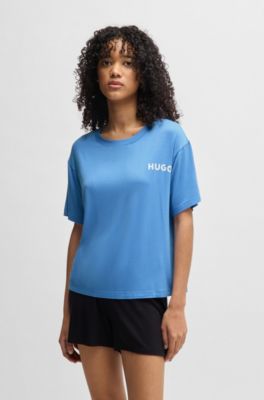 Relaxed-fit stretch-jersey pyjama T-shirt with contrast logo, Light Blue