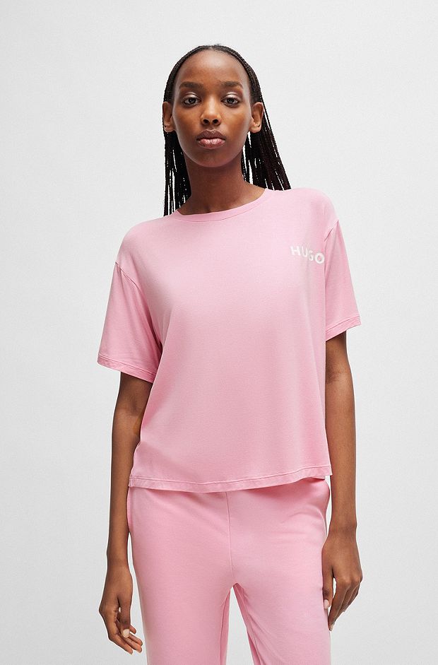 リラックスフィット パジャマTシャツ プリントロゴ, ライトピンク