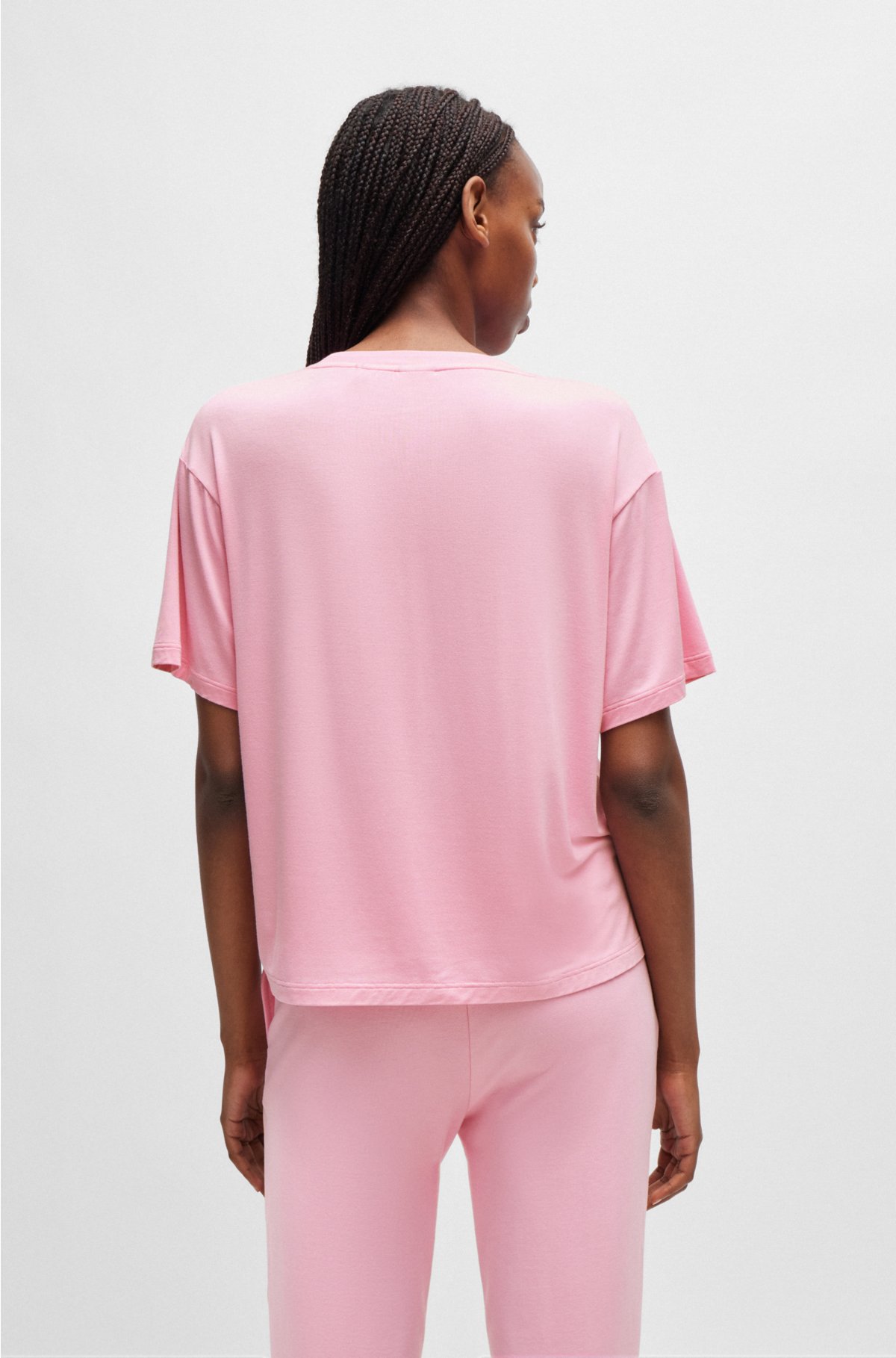 Relaxed-fit pyjama T-shirt with printed logo, light pink