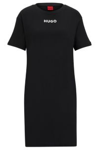 Stretch-jersey relaxed-fit nightdress with printed logo, Black