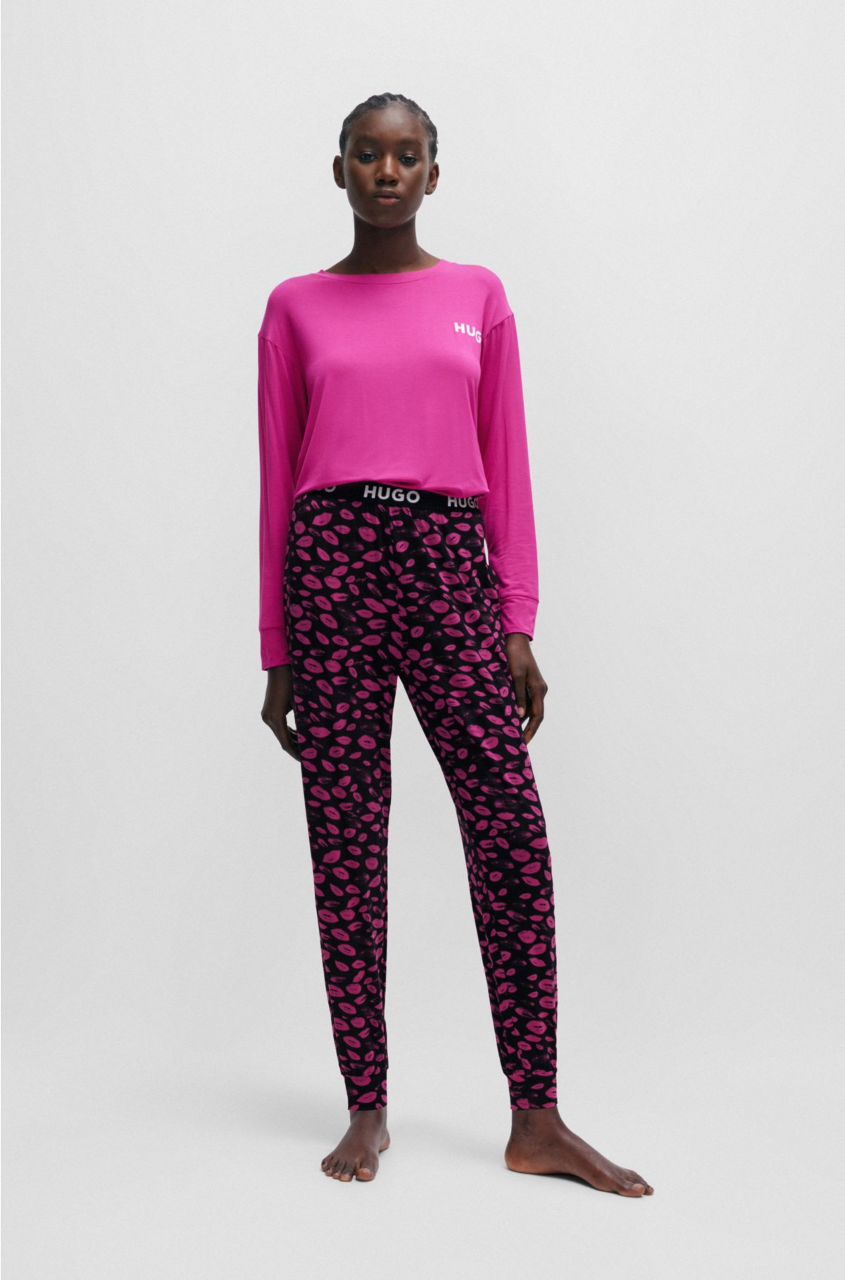 Cuffed pyjama bottoms with handwritten and original logos, Black / Pink