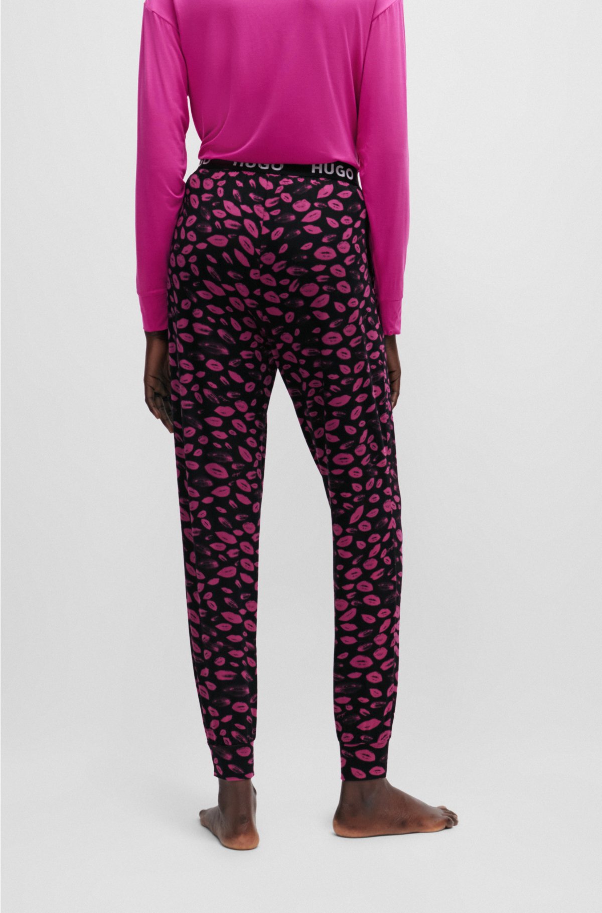 Cuffed pyjama bottoms with handwritten and original logos, Black / Pink