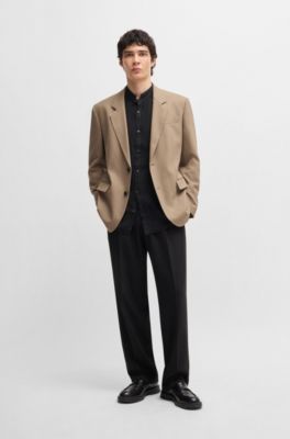 Slim-fit shirt in linen canvas, Black