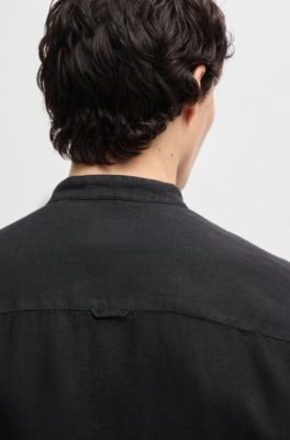 Slim-fit shirt in linen canvas, Black