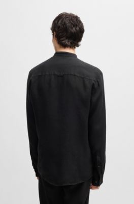 Slim-fit shirt in linen canvas, Black