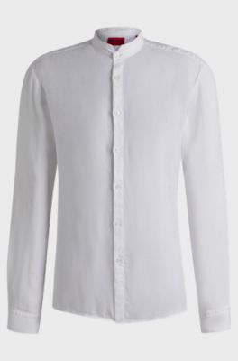 Camisa slim fit en lona de lino, Blanco
