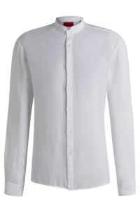 Camisa slim fit en lona de lino, Blanco