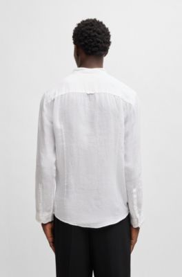 Slim-fit shirt in linen canvas, White