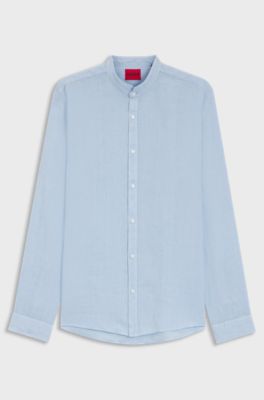 Slim-fit shirt in linen canvas, Light Blue
