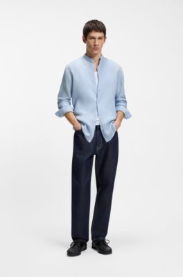 Slim-fit shirt in linen canvas, Light Blue