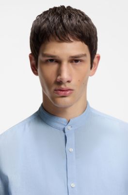Slim-fit shirt in linen canvas, Light Blue