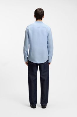 Slim-fit shirt in linen canvas, Light Blue
