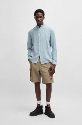 Slim-fit shirt in linen canvas, Light Blue