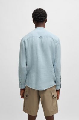 Slim-fit shirt in linen canvas, Light Blue