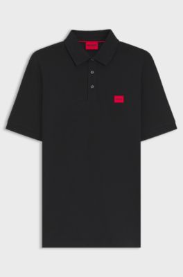 Cotton-piqu&eacute; slim-fit polo shirt with logo label, Black