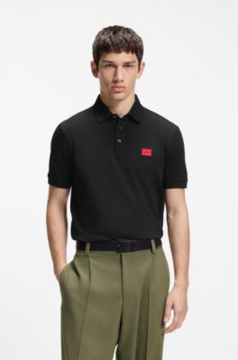 Cotton-piqu&eacute; slim-fit polo shirt with logo label, Black