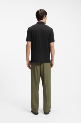 Cotton-piqu&eacute; slim-fit polo shirt with logo label, Black